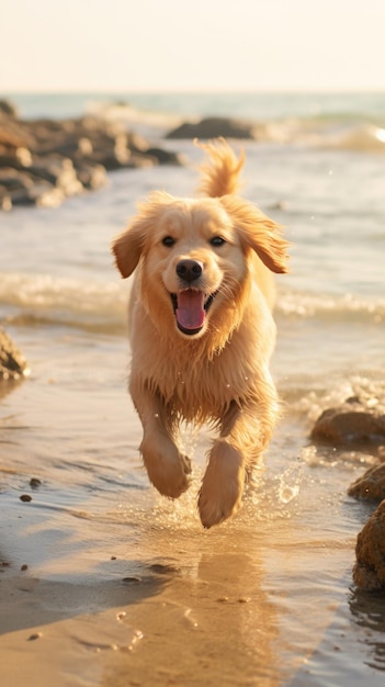 Un chien qui court sur la plage.