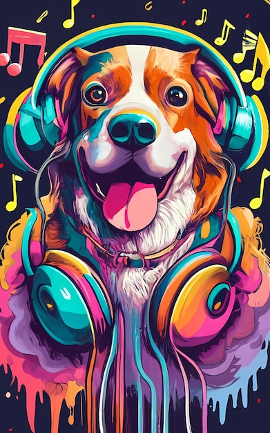 chien qui écoute de la musique