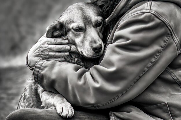 Photo un chien qui embrasse une personne