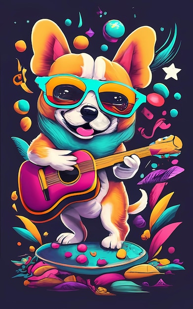 Un chien qui joue de la guitare