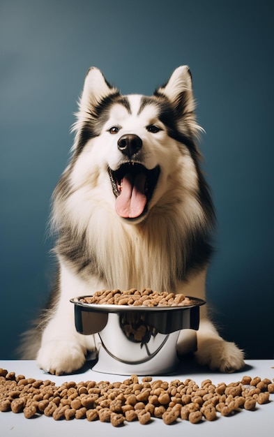 Un chien qui mange un bol de nourriture pour chien