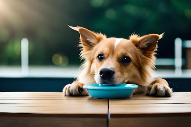 Photo un chien qui mange dans un bol