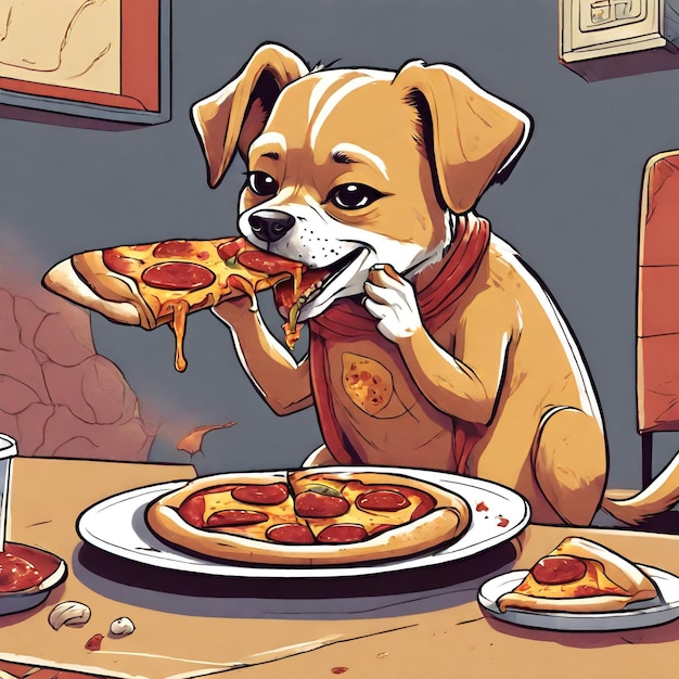 Photo un chien qui mange de la pizza