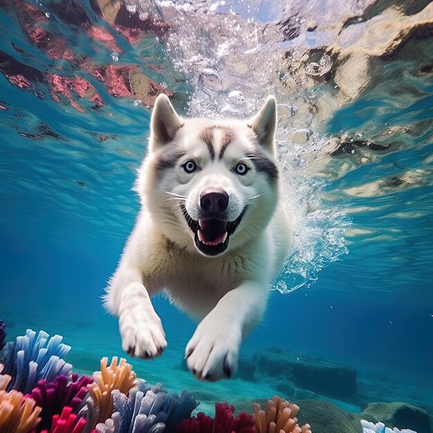 un chien qui nage dans l'eau