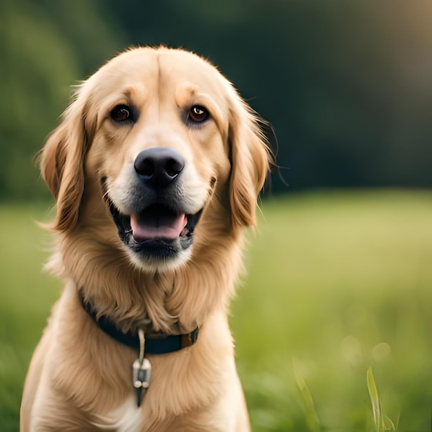 Un chien qui porte un collier avec l'inscription "golden retriever" dessus