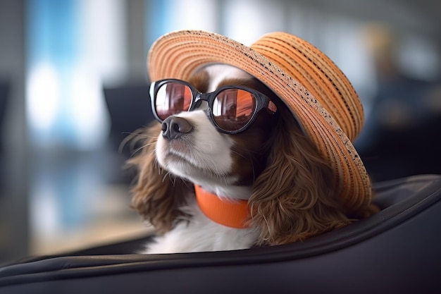 Chien de race épagneul avec voyage à lunettes Poils d'animaux Generate Ai