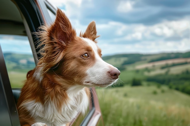 Un chien réfléchi appréciant la brise sur une route de campagne tranquille IA générative