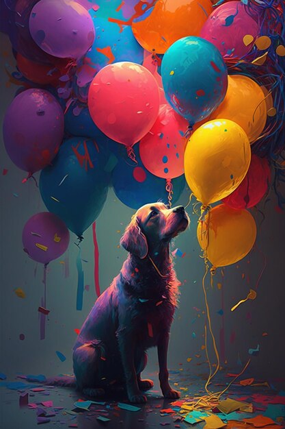 Un chien regardant des ballons