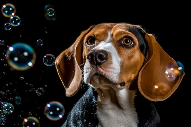 un chien regarde des bulles dans l'air