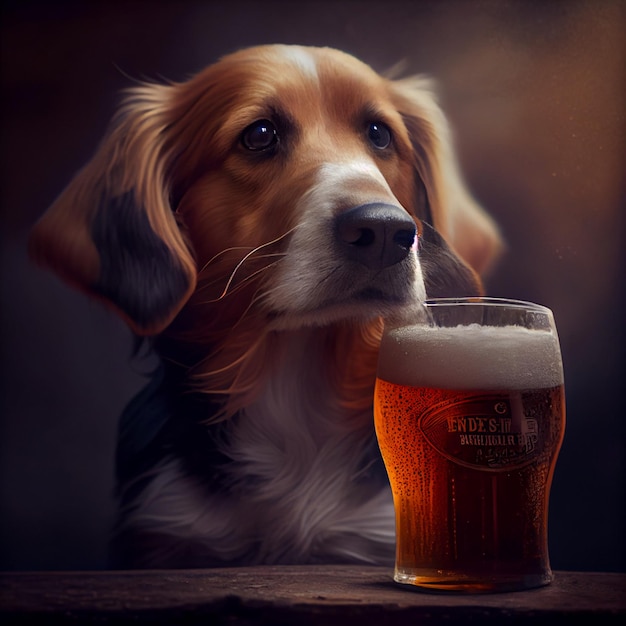 Un chien regarde fixement une bière AI générative