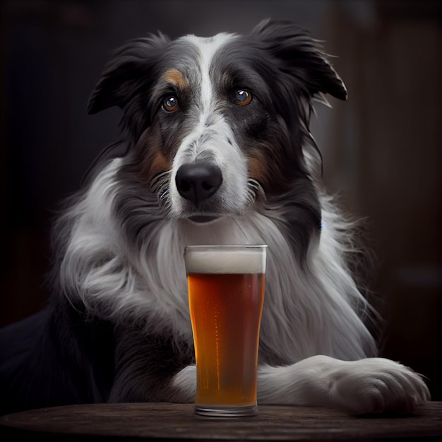 Un chien regarde fixement une bière