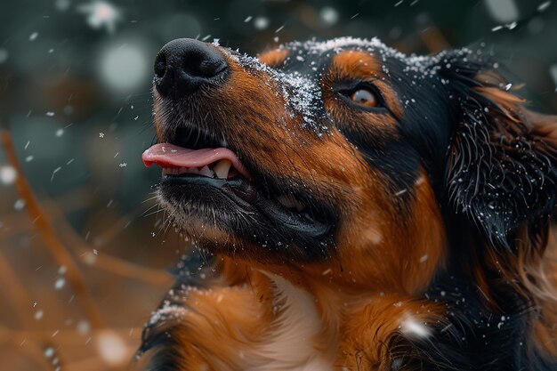 Photo un chien regarde la neige et il neige.