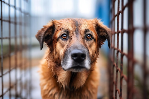 un chien regarde à travers une clôture