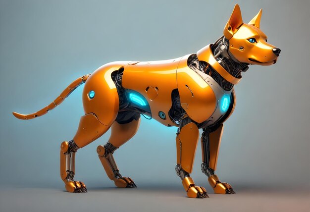 Photo un chien robot jaune avec un collier noir et une ceinture noire