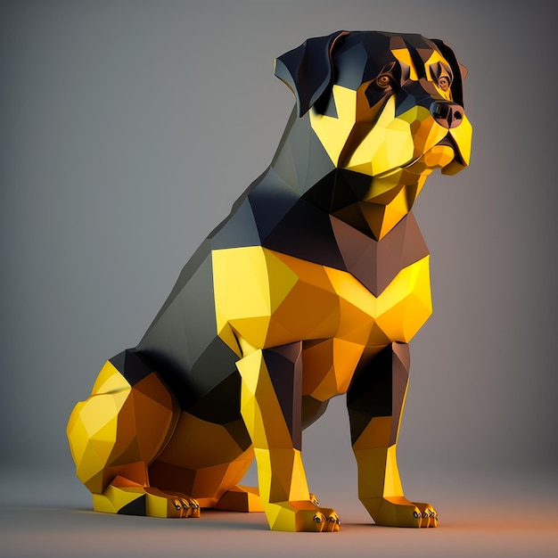 Chien rottweiler polygonal bas sur fond gris IA générative