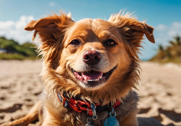 Le chien s'amuse sur la plage.