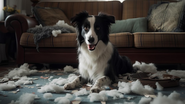 Le chien s'ennuie seul à la maison et mord les meubles.