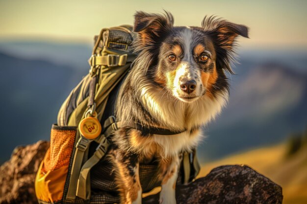 Photo un chien avec un sac à dos et une carte