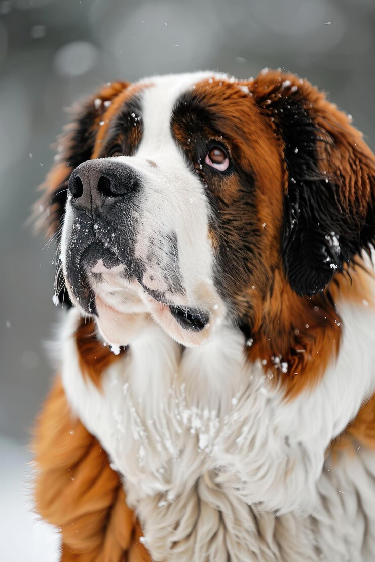 Le chien Saint-Bernard dans le paysage enneigé