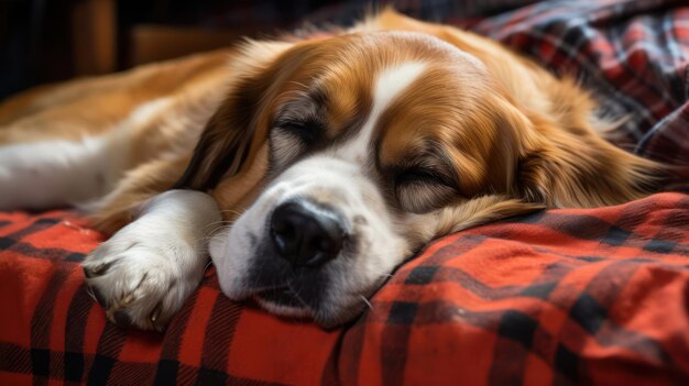 Photo le chien saint-bernard dort paisiblement sur un canapé en peluche et confortable.