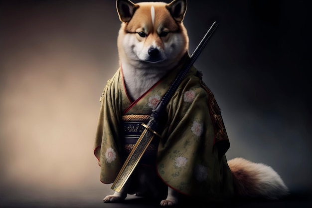 Chien Samurai Warrior en studioGenerative AI