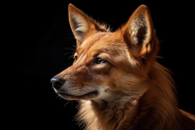 Chien sauvage asiatique Dhole sur fond noir