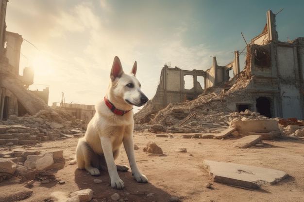 Chien de sauvetage Ruine rue de la ville Générer Ai