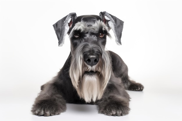 Chien Schnauzer standard sur fond blanc IA générative