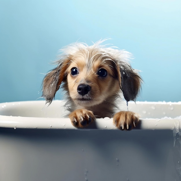 Chien se baignant dans une baignoire IA générative