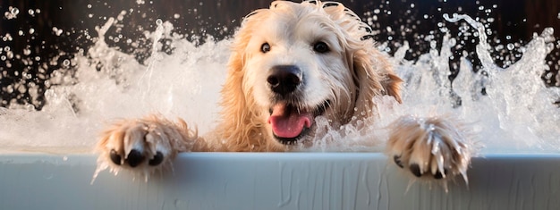 Le chien se baigne dans un bain à bulles Animal d'IA générative