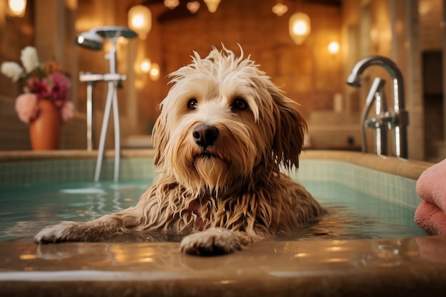 Un chien se livrant à une journée relaxante au spa AI