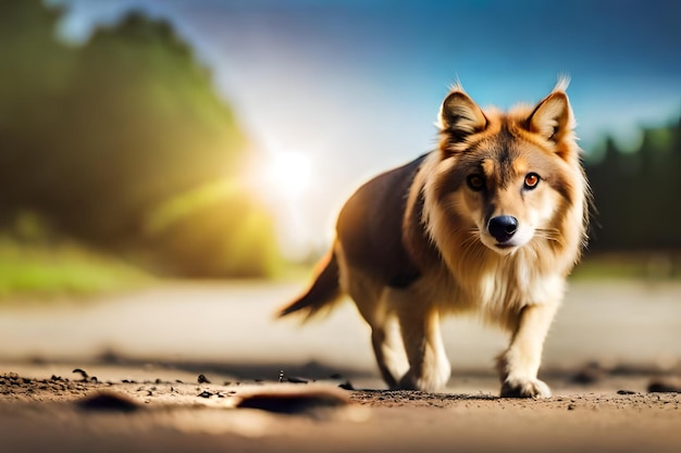 un chien se promène sur la plage au soleil