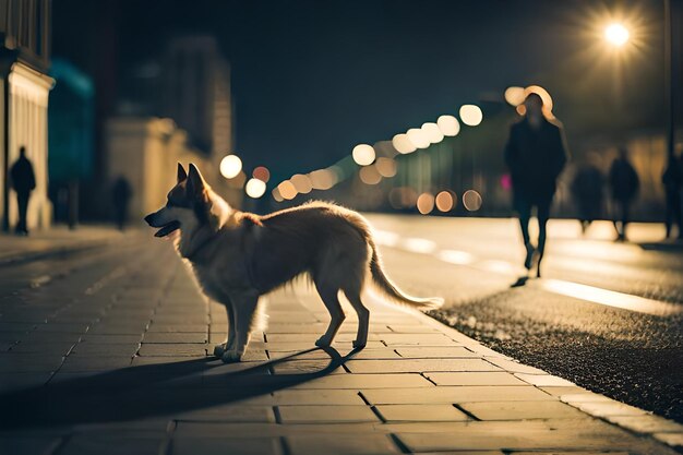 Photo un chien se tient sur un trottoir et regarde la caméra.