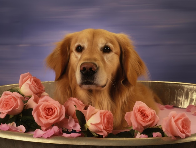 Photo chien serein bénéficiant d'un massage dans un spa pour animaux de compagnie