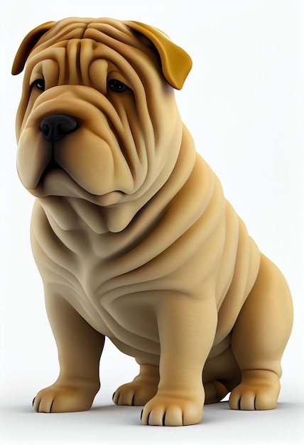 Un chien sharpei fond blanc 3d