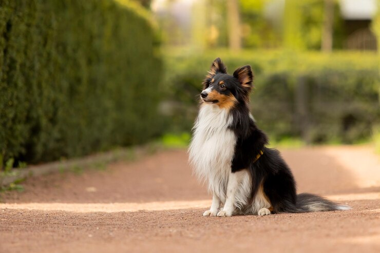 Chien Sheltie actif profitant d'une promenade dans un magnifique parc une photo de stock captivante capturant l'e
