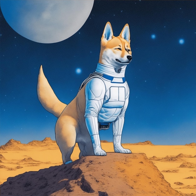 chien shiba debout sur mars illustration