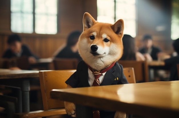 Le chien Shiba est assis au bureau Étudiant Shiba Shiba est allé à l'école Generative AI