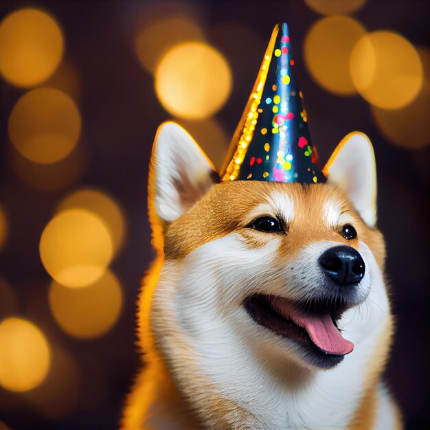 Chien Shiba inu heureux dans une fête avec un fond clair bokeh Concept d'animal et d'animaux de compagnie IA générative