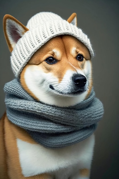 Photo un chien shiba inu portant un chapeau