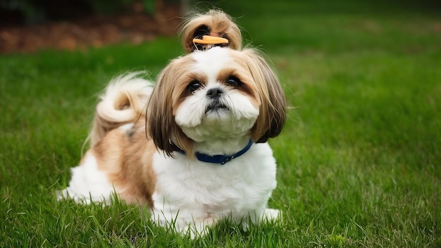 Photo chien shih tzu avec un chou à poil