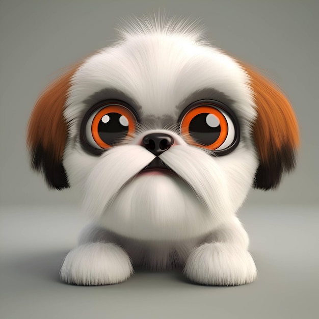 Chien shih tzu mignon avec de grands yeux rendu 3d