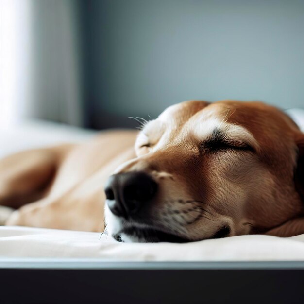 Chien de sommeil tranquille dormant paisiblement sur un lit minimaliste élégant