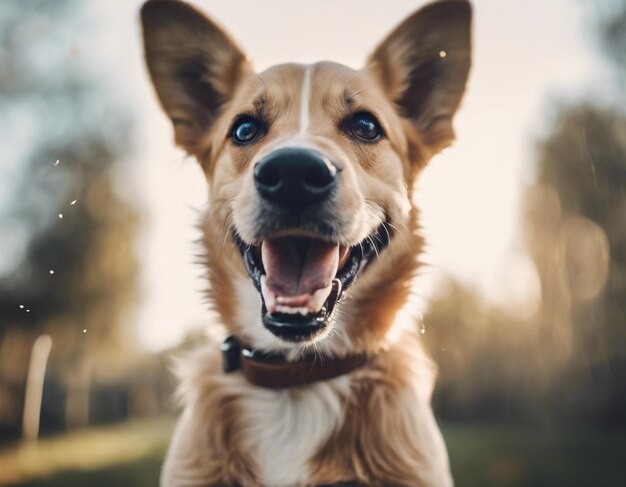 Un chien soulevant les deux mains photo brute mignon hourra chien heureux