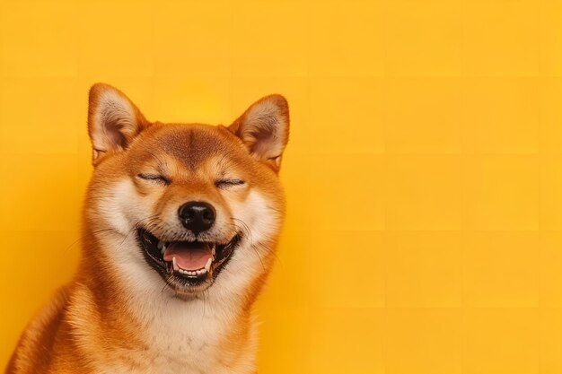 Photo chien avec un sourire heureux isolé sur shiba inus generative ai jaune et orange