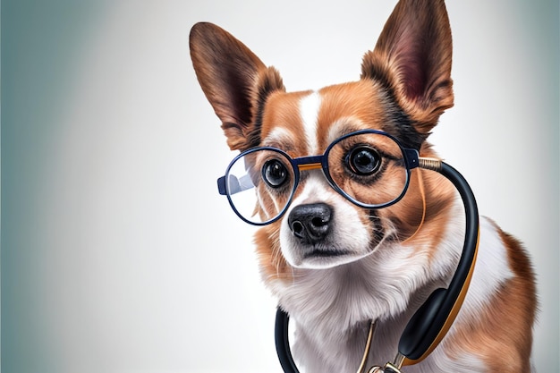 Un chien avec un stéthoscope autour du cou