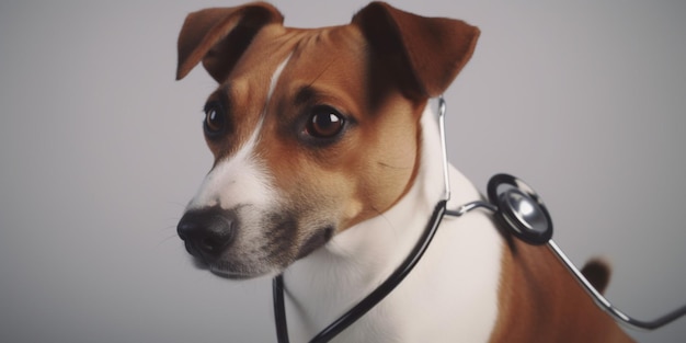 Un chien avec un stéthoscope sur le cou