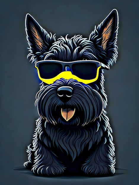 Un chien terrier écossais avec des lunettes de soleil sur la tête