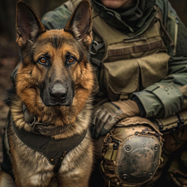 Chien de travail militaire et son entraîneur