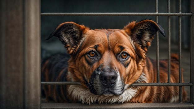 Photo un chien triste à l'abri.